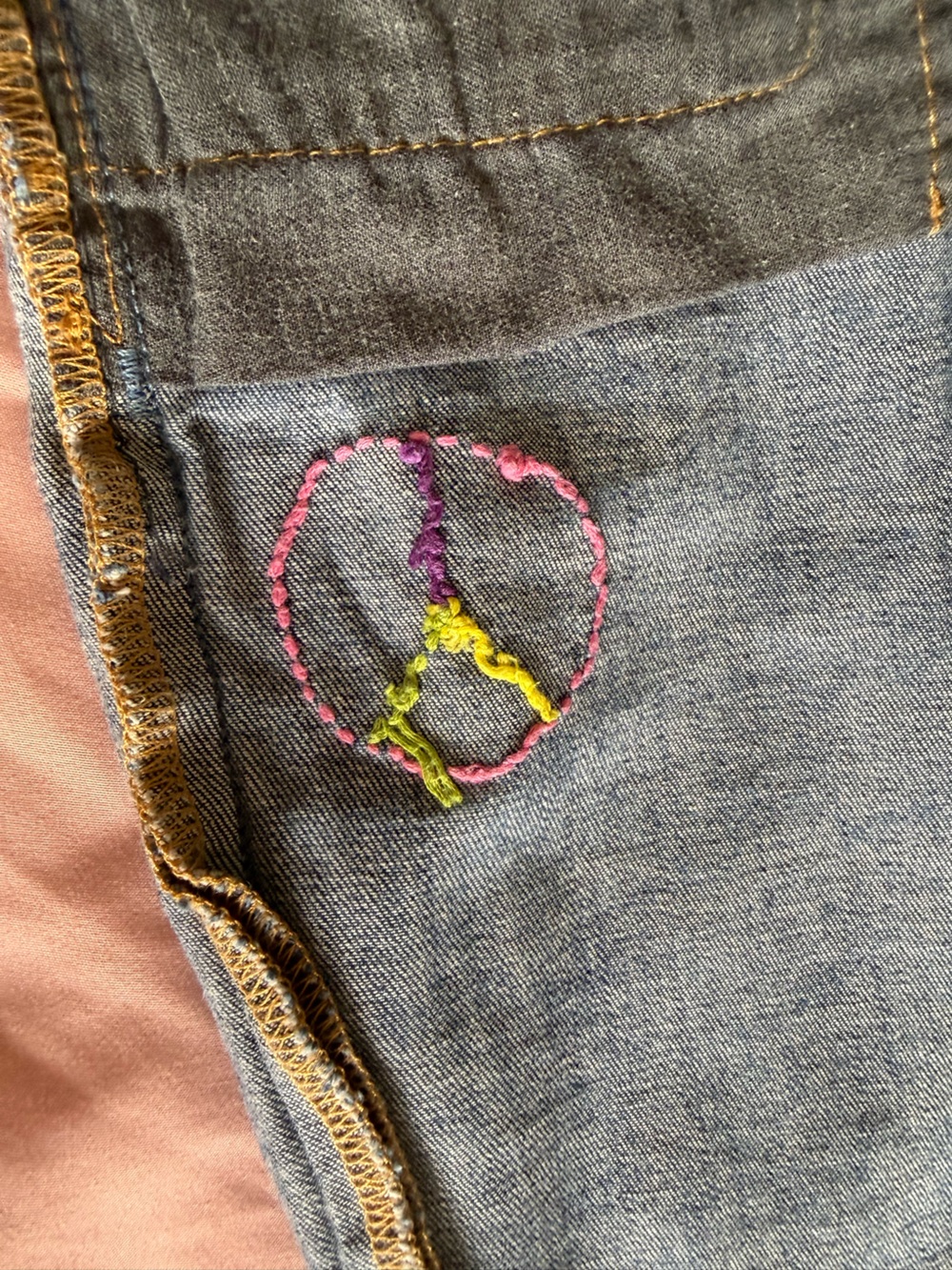 Ag Adriano Goldschmied Medium Blue Skinny Jeans with Multicolor Peace Embroidery - Picture 9 of 9